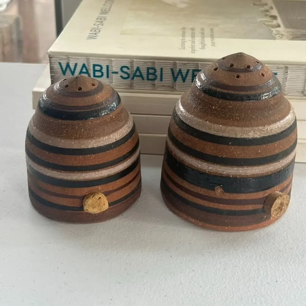 Vintage Stoneware Dome Salt & Pepper Shakers Handmade & Signed